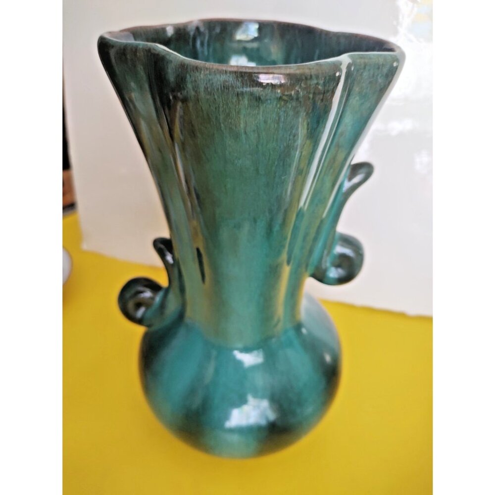 Vintage Danesi Art Pottery Canada Large Green drip glaze vase 11"